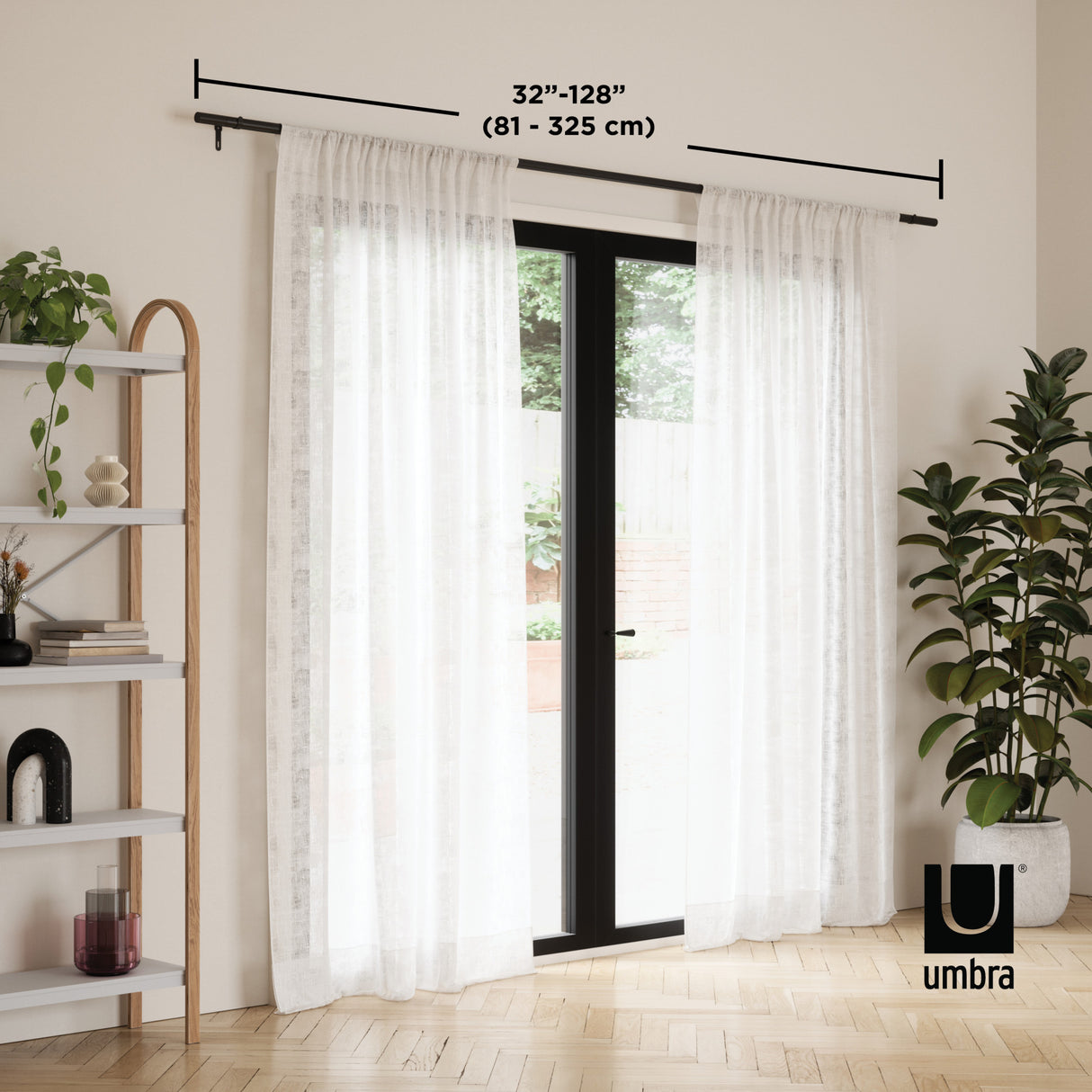 Single Curtain Rods | color: Matte-Black | size: 32-128" (81-325 cm) | diameter: 1" (2.5 cm)