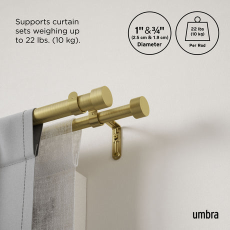 Double Curtain Rods | color: Brass | size: 120-180" (305-457 cm) | diameter: 1" (2.5 cm)