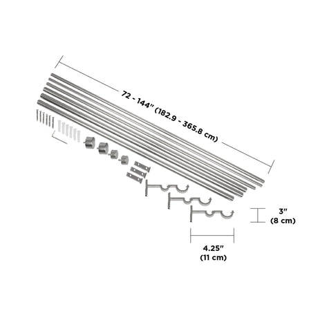 Single Curtain Rods | color: Nickel-Steel | size: 72-144"(183-366cm) | diameter: 1.25"(3.2cm)