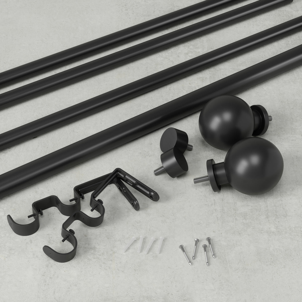 Double Curtain Rods | color: Matte-Black | size: 36-72" (91-183 cm) | diameter: 1" (2.5 cm)