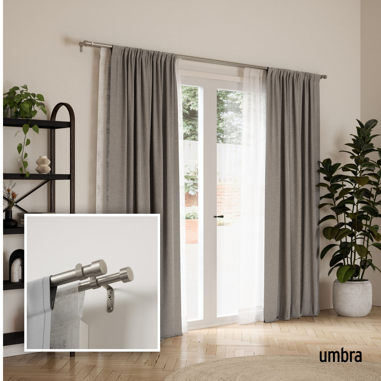 Double Curtain Rods | color: Nickel | size: 120-180" (305-457 cm) | diameter: 1" (2.5 cm)