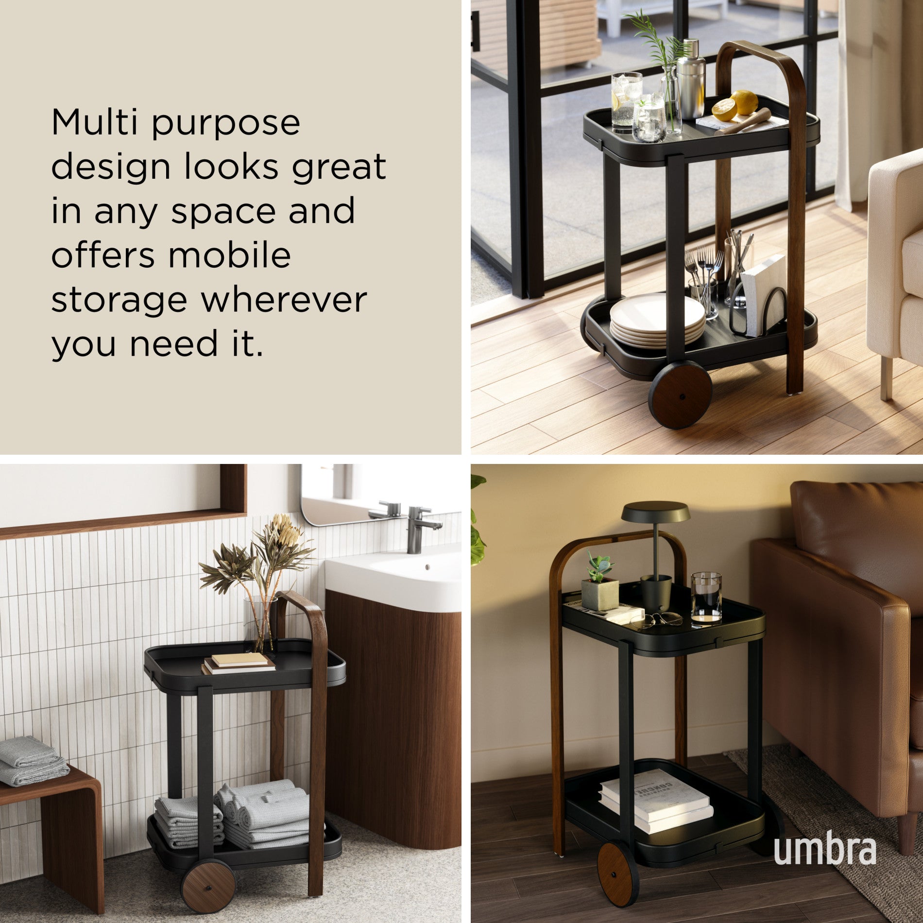 Bellwood Bar & Storage Cart - Modern Bar Cart | Umbra