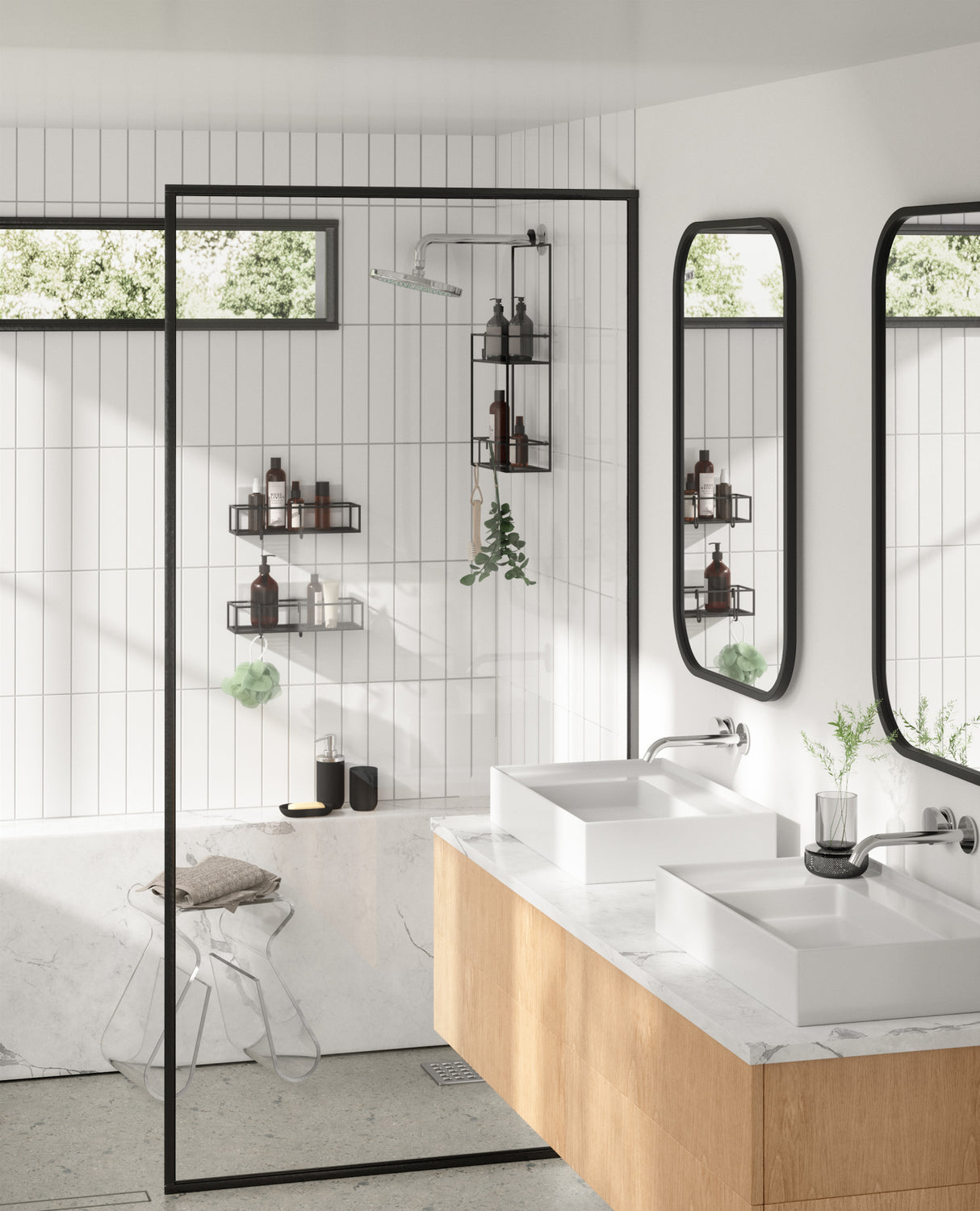 Shower Rack, Wood Shower Shelves with Hook for Bathroom Shower