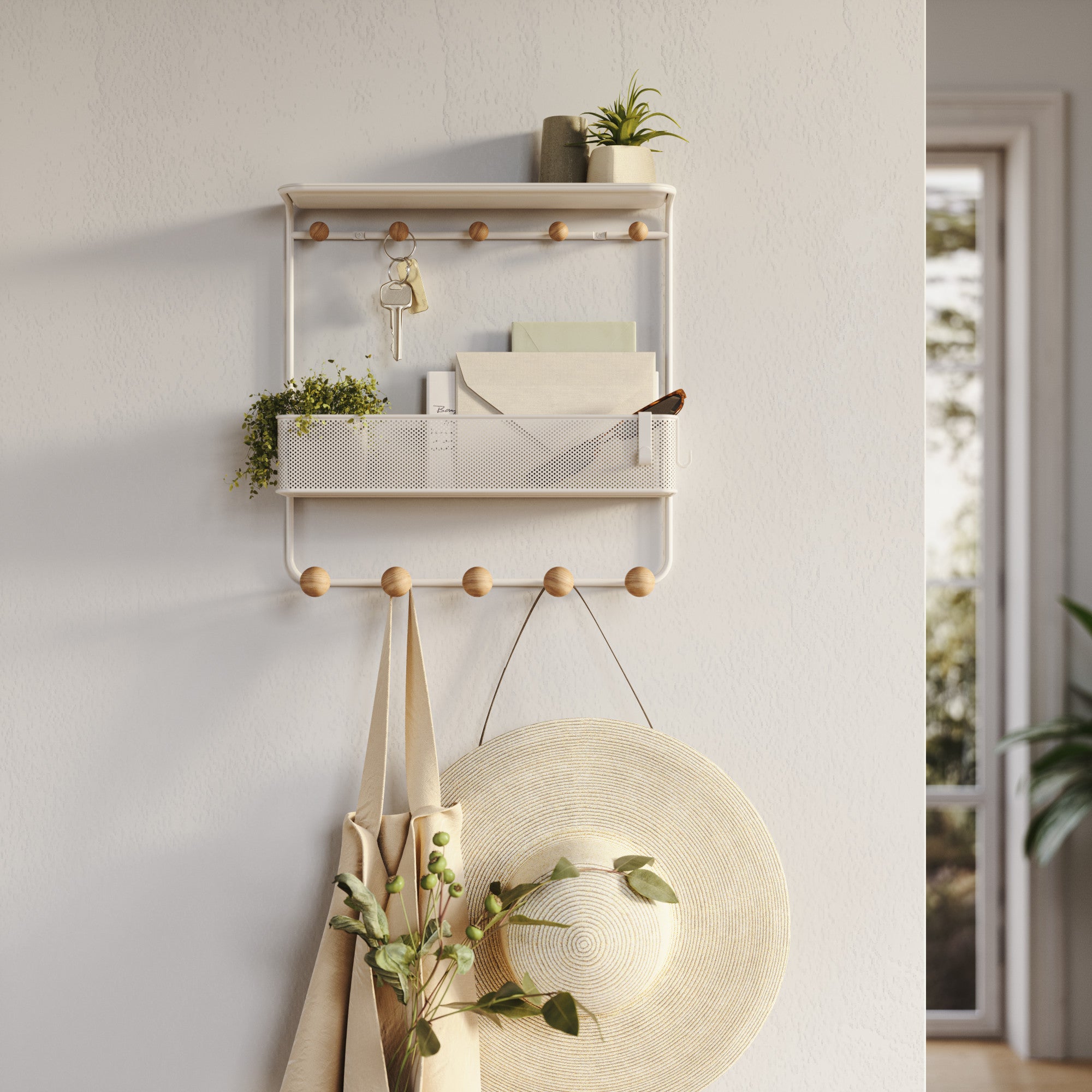 Entryway storage best sale shelf with hooks