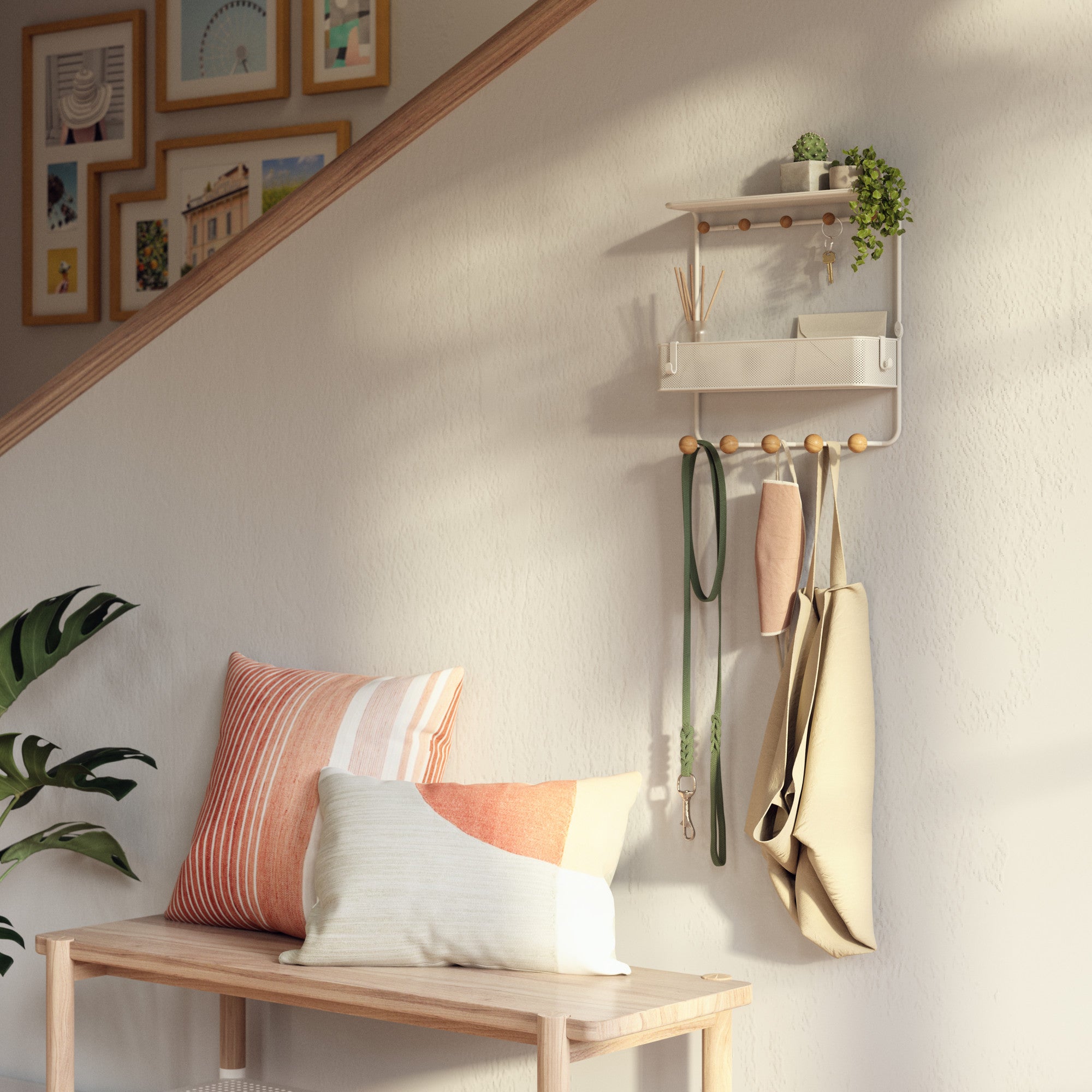 Shelf with discount hooks for entryway