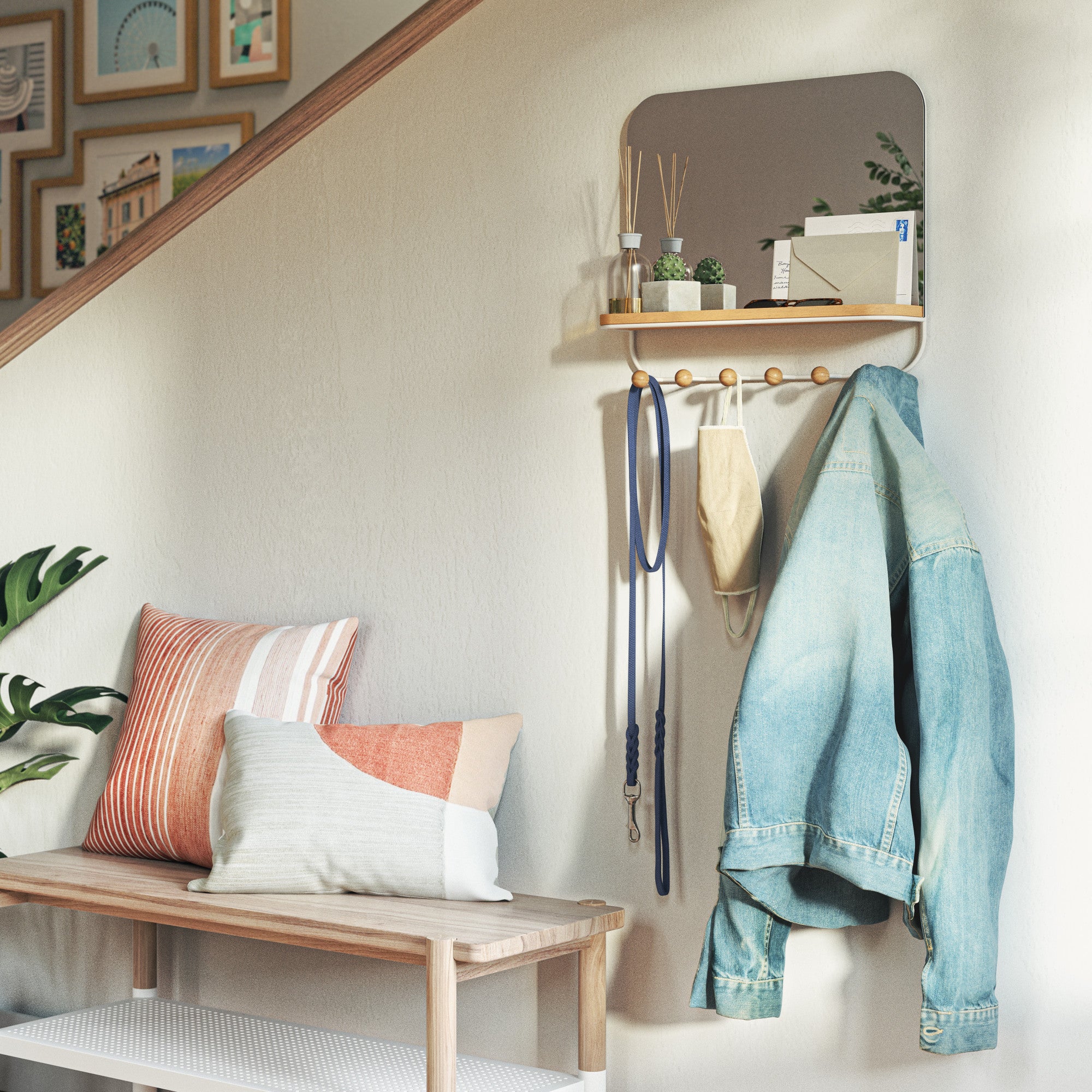 Mudroom mirror with discount hooks